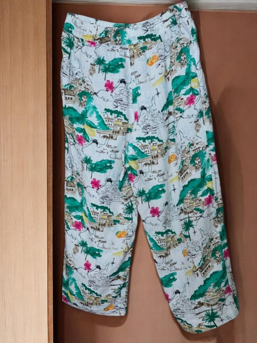 NWT CYNTHIA ROWLEY (LG) Linen Tropical Print Wide Leg Pants - Picture 6 of 8